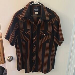 Wrangler Men's Black and Brown Striped Shirt size XL